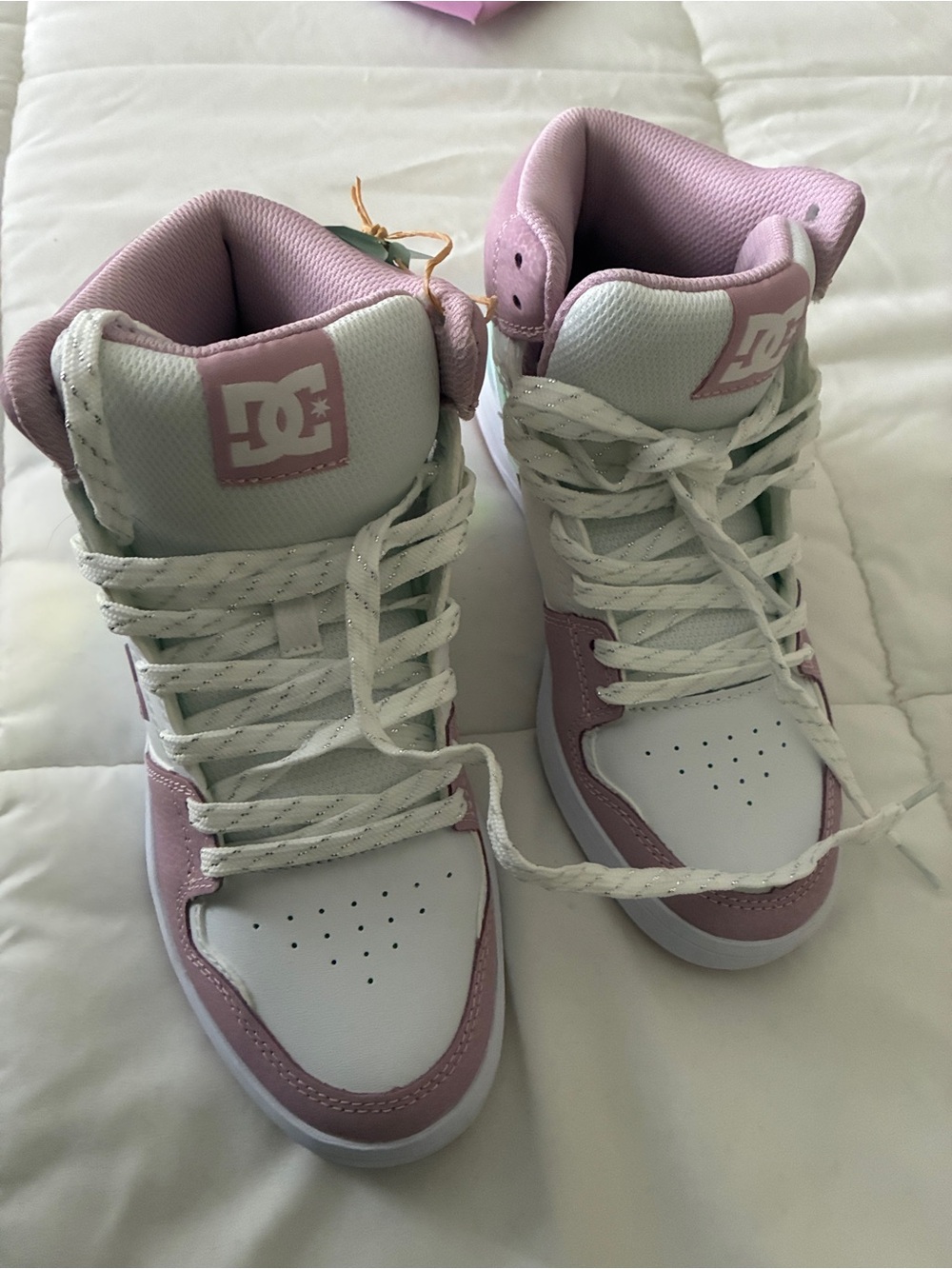 DC Pink and White High-Top Skate Shoes - Picture 7 of 8